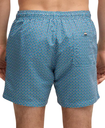 Hugo Boss Men Light Blue Geometric Print Swim Shorts, Xxl Luxury Swimwear For Men Darveys In Blue