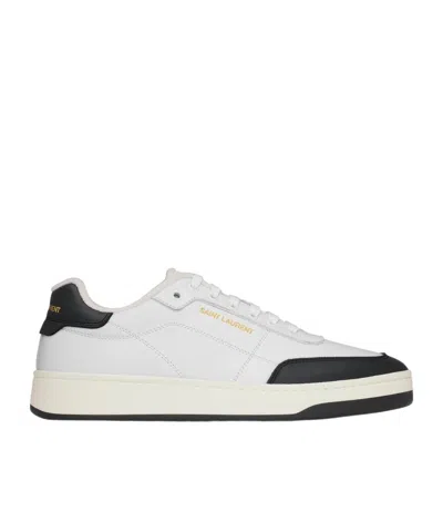 Saint Laurent White And Black Leather Sneakers In Multi