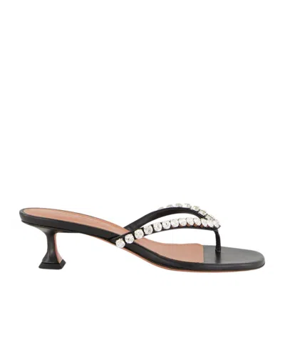 Amina Muaddi Sabot Infradito Gigi In Pelle Nera  Donna In Black