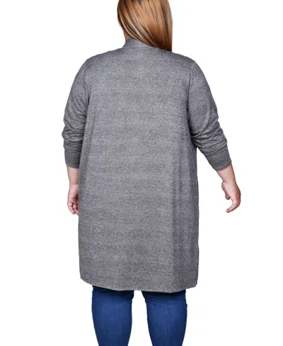 Ny Collection Plus Size Long Sleeve Knit Cardigan Sweater In Gray