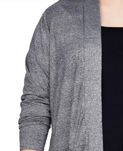 Ny Collection Plus Size Long Sleeve Knit Cardigan Sweater In Gray