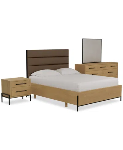 Macy's Linstead 3-pc. Queen Upholstered Set (bed, Dresser & Nightstand), Created For  In Brown