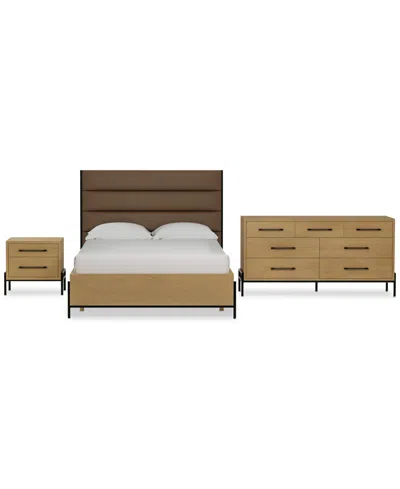 Macy's Linstead 3-pc. Queen Upholstered Set (bed, Dresser & Nightstand), Created For  In Brown