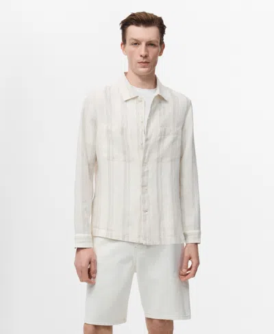 Mango Stripe Linen Overshirt In White