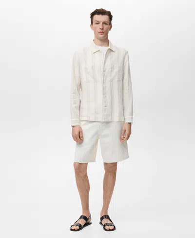 Mango Stripe Linen Overshirt In White