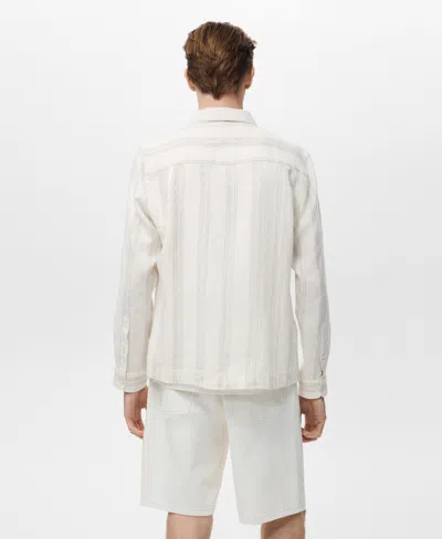 Mango Stripe Linen Overshirt In White