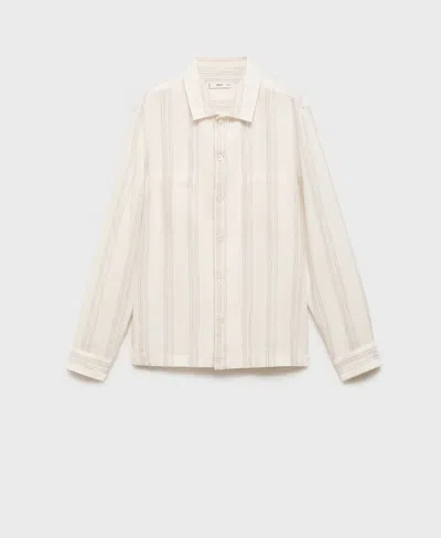 Mango Stripe Linen Overshirt In White