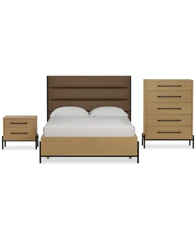 Macy's Linstead 3-pc. Queen Upholstered Set (bed, Dresser & Nightstand), Created For  In Brown