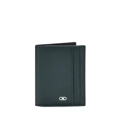Ferragamo Leather Card Holder In Black