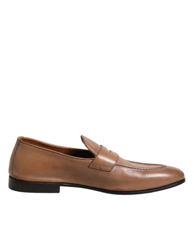 Brunello Cucinelli Brown Leather Loafer Dress Formal Shoes In Brown