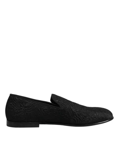 Dolce & Gabbana Black Dg Crown Embroidery Loafers Slip On Shoes