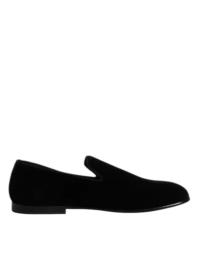 Dolce & Gabbana Black Dg Crown Embroidery Loafers Slip On Shoes
