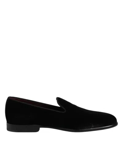 Dolce & Gabbana Black Dg Crown Embroidery Loafers Slip On Shoes