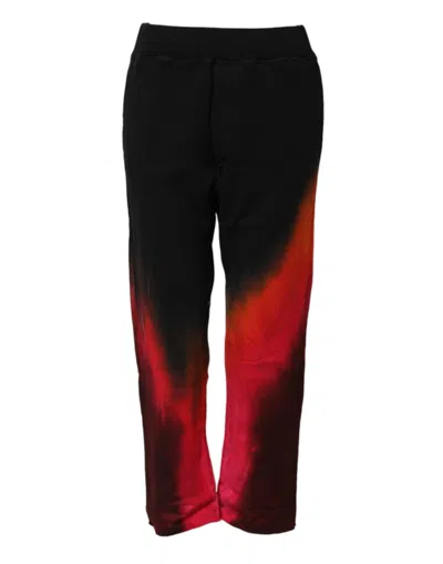 Dsquared2 Black Red Cotton Straight Fit Jogger Pants In Black