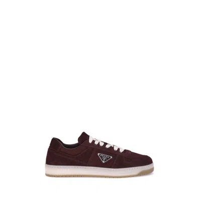 Prada Downtown Re-nylon And Suede Sneakers In Brown