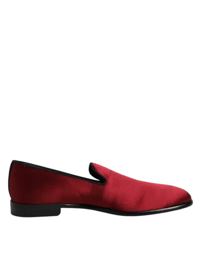 Dolce & Gabbana Red Cotton Velvet Slip On Loafers Formal Shoes