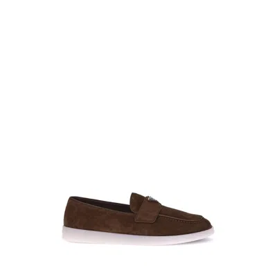 Prada Suede Loafers With Round Toe Design In Brown