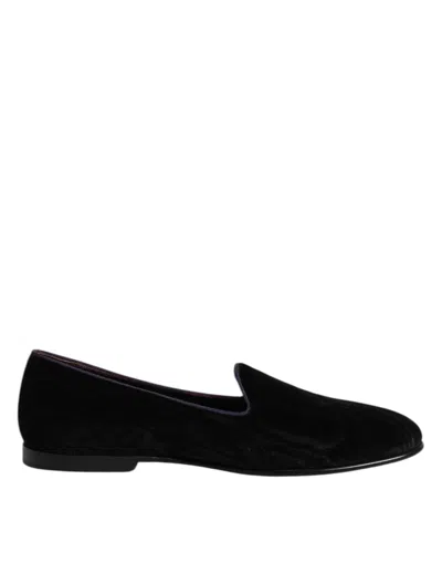 Dolce & Gabbana Black Dg Crown Embroidery Loafers Slip On Shoes