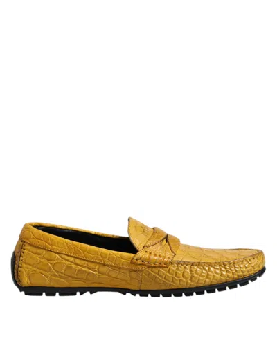Dolce & Gabbana Yellow Exotic Leather Loafers Slip On Shoes In Gold