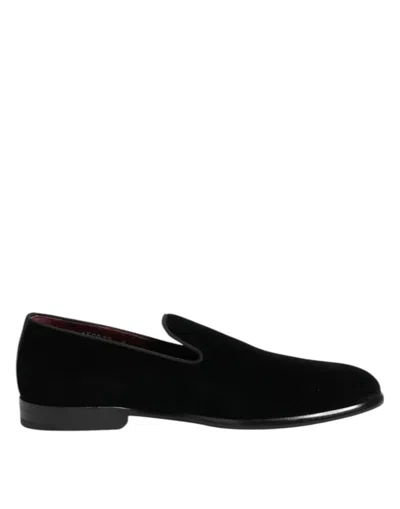 Dolce & Gabbana Black Dg Crown Embroidery Loafers Slip On Shoes