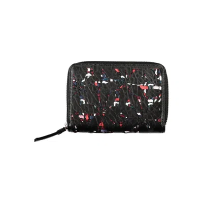 Desigual Elegant Black Zip Wallet With Contrasting Accents