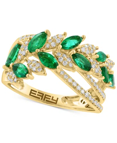 Effy Collection Effy Emerald (1 Ct. T.w.) & Diamond (1/4 Ct. T.w.) Statement Ring In 14k Yellow Gold In Green