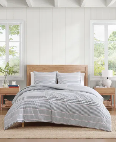 Tommy Hilfiger Danbury Stripe Cotton 3-pc. Comforter Set, Full/queen In Gray