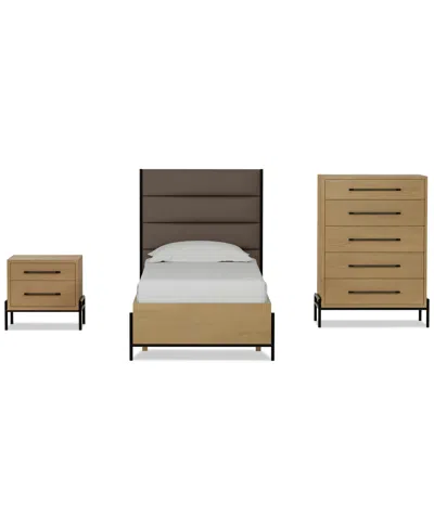 Macy's Linstead 3-pc. Twin Upholstered Set (bed, Chest & Nightstand), Created For  In Brown