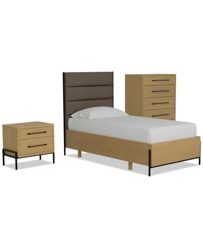 Macy's Linstead 3-pc. Twin Upholstered Set (bed, Chest & Nightstand), Created For  In Brown