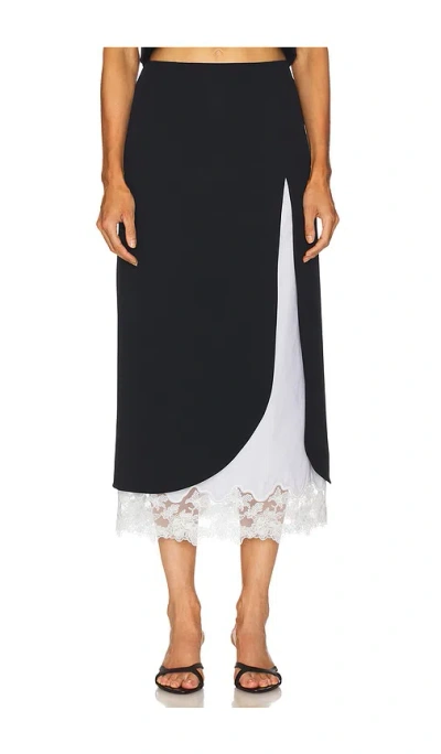 Helsa The Midi Pencil Skirt With Lace & Poplin In Black