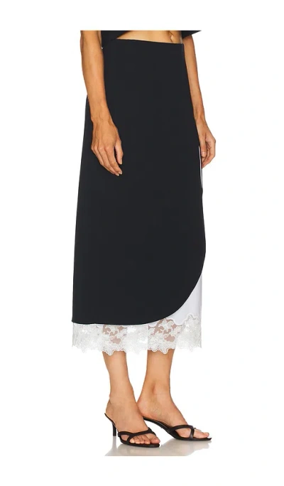Helsa The Midi Pencil Skirt With Lace & Poplin In Black
