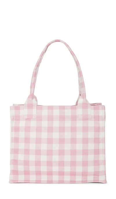 Ganni Womens Bleached Mauve Vichy Check Large Cotton Shopper Bag In Pink