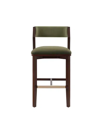 Manhattan Comfort Patricia 39.2" Velvet Upholstered Barstool In Green