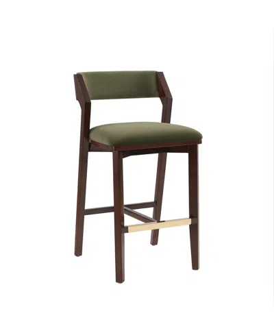 Manhattan Comfort Patricia 39.2" Velvet Upholstered Barstool In Green