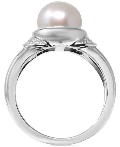 Macy's Tahitian Pearl (9mm) & Diamond (1/20 Ct. T.w.) Ring In Sterling Silver In Metallic