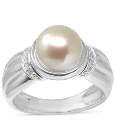 Macy's Tahitian Pearl (9mm) & Diamond (1/20 Ct. T.w.) Ring In Sterling Silver In Metallic