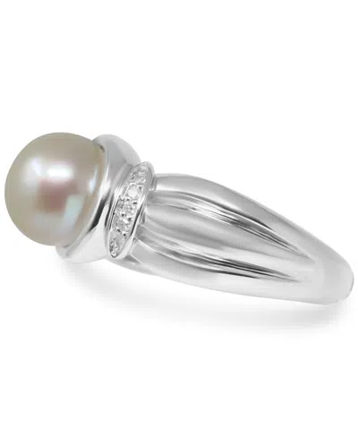 Macy's Tahitian Pearl (9mm) & Diamond (1/20 Ct. T.w.) Ring In Sterling Silver In Metallic