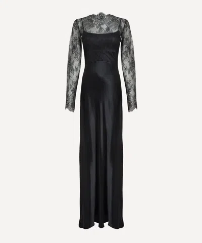 Alberta Ferretti Black Satin Long Dress In Black