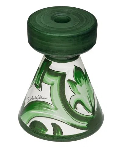 Dolce & Gabbana Small Printed Candle Holder In Green