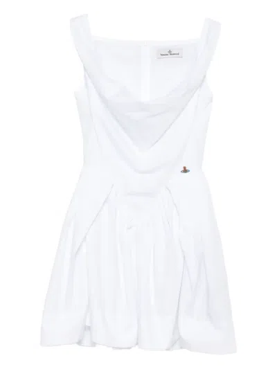 Vivienne Westwood Draped Midi Dress With Fitted Bodice And Gathered Skirt In White