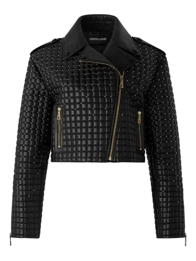 Roberto Cavalli Cropped Jacket With 3d Quilting Effect In Black
