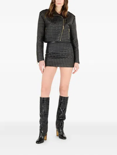 Roberto Cavalli Cropped Jacket With 3d Quilting Effect In Black