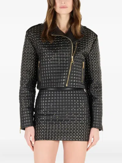 Roberto Cavalli Cropped Jacket With 3d Quilting Effect In Black