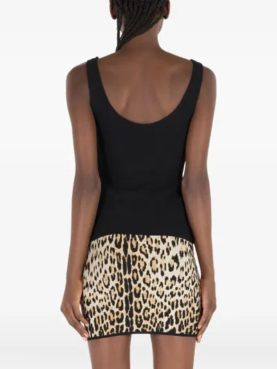 Roberto Cavalli Sleeveless Animal Print Top With Studded Detail In Black
