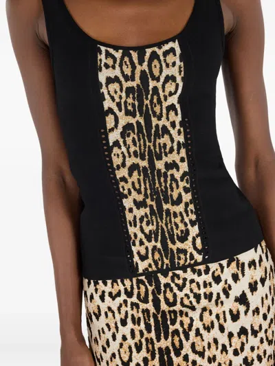 Roberto Cavalli Sleeveless Animal Print Top With Studded Detail In Black