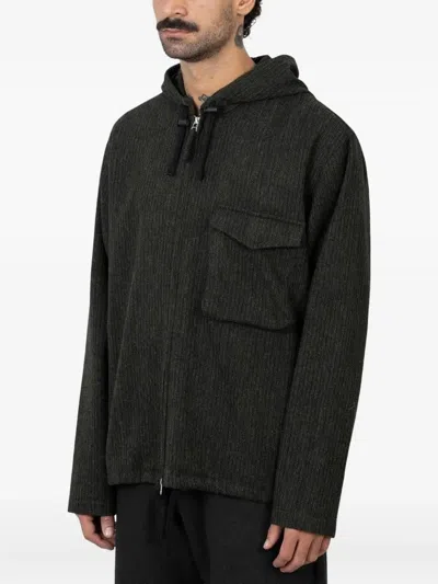 Universal Works Hooded Stripe-pattern Jacket In Black