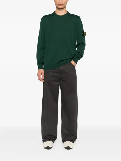 Stone Island Crewneck Sweater With Pockets In Green
