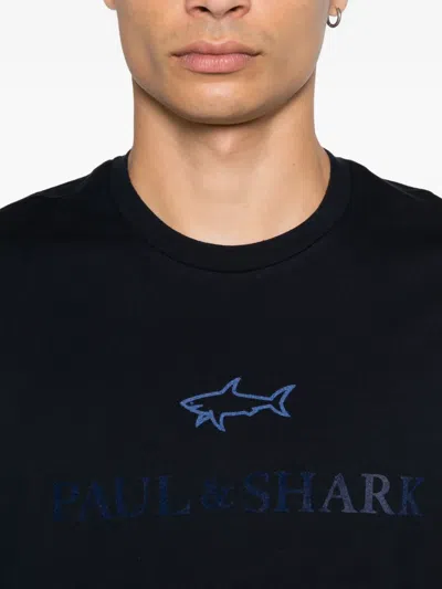 Paul & Shark Cotton Jersey T-shirt With Logo Print In Blue