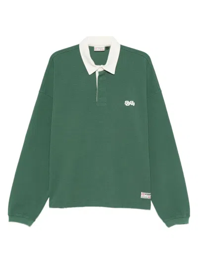 Summer Games Waffle-textured Long-sleeve Polo Shirt In Green
