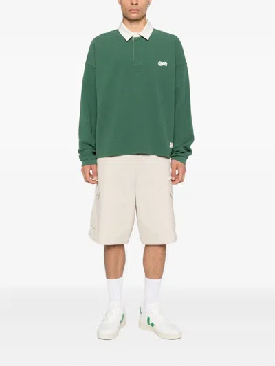 Summer Games Waffle-textured Long-sleeve Polo Shirt In Green